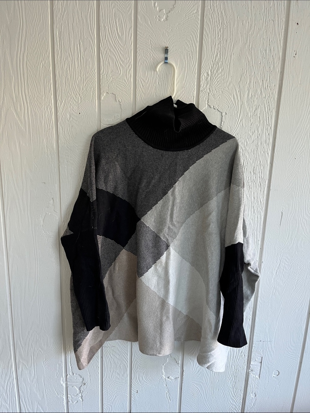 Joseph A Colorblock Cowlneck Sweater in Black and Gray